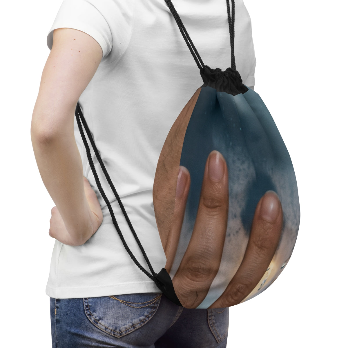 Rainy City Window Art Drawstring Bag