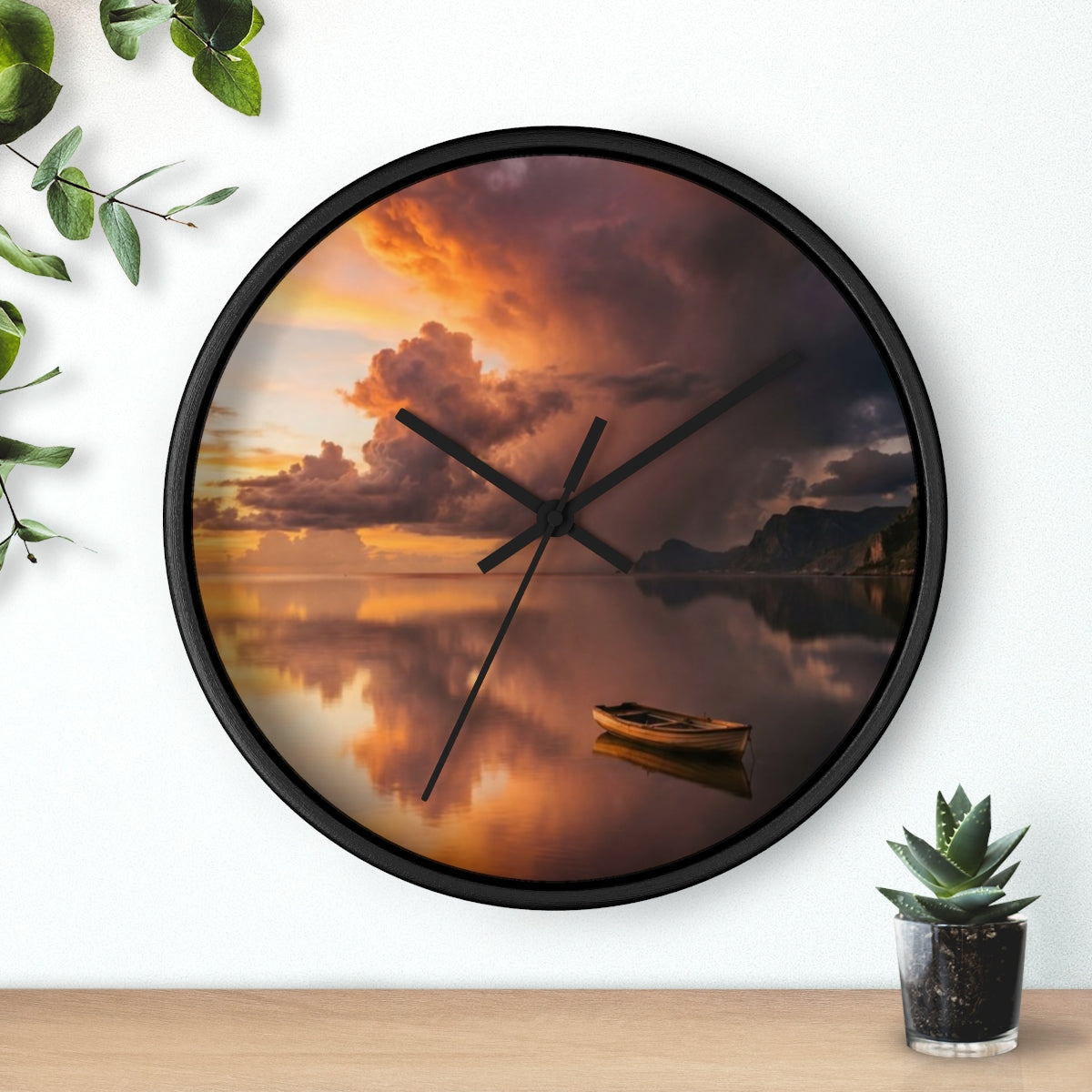 Wall Clock - Golden Hour Solitude Lake Reflection Art |...