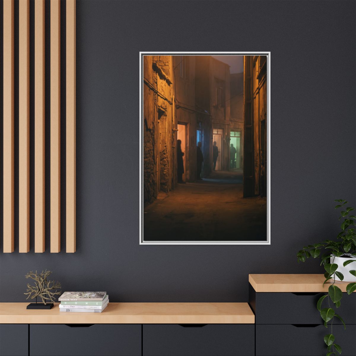 Matte Canvas, Framed - Shadowed Alleyway Mystery Art Print...