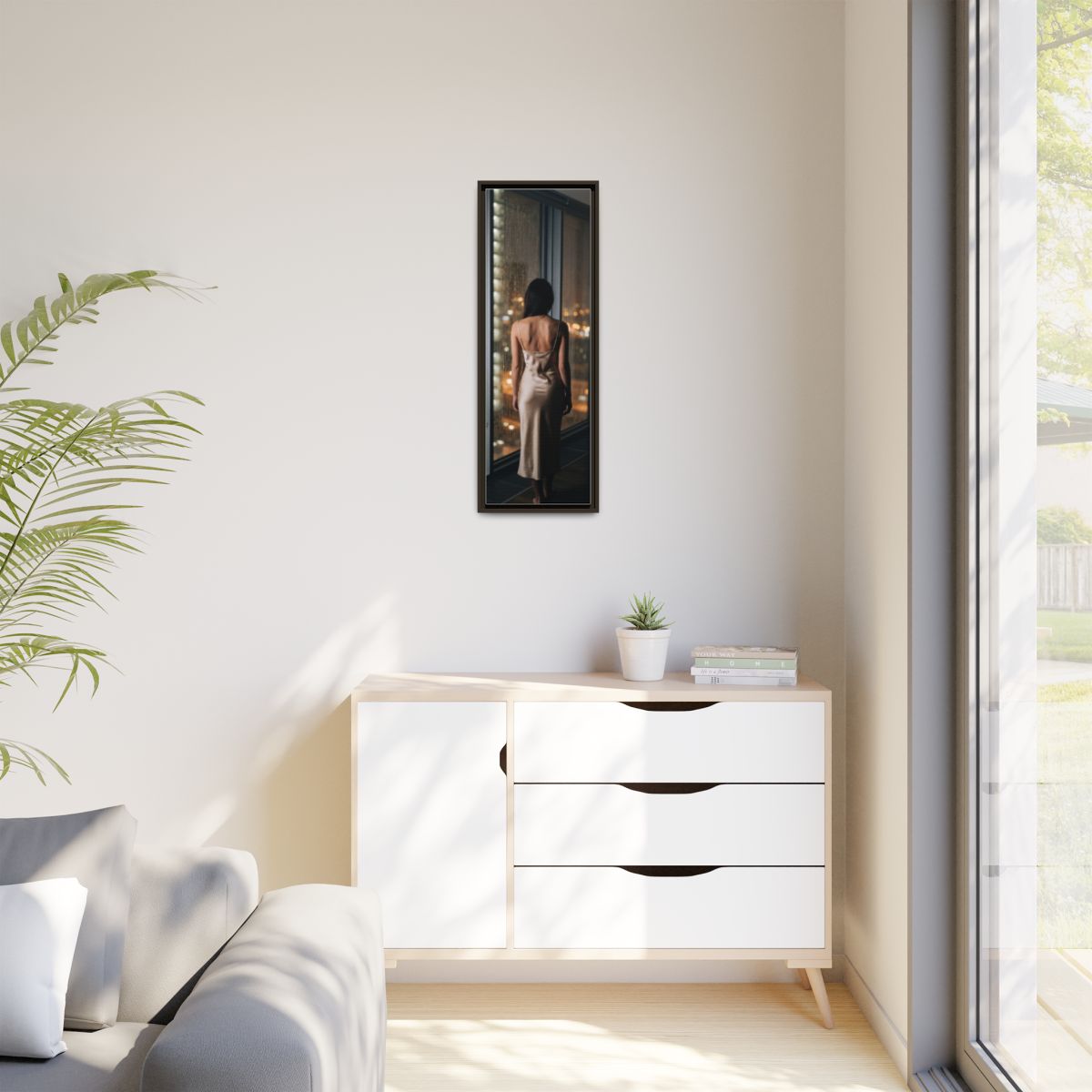 Matte Canvas, Framed - Rainy City lights Glow — Espresso /...