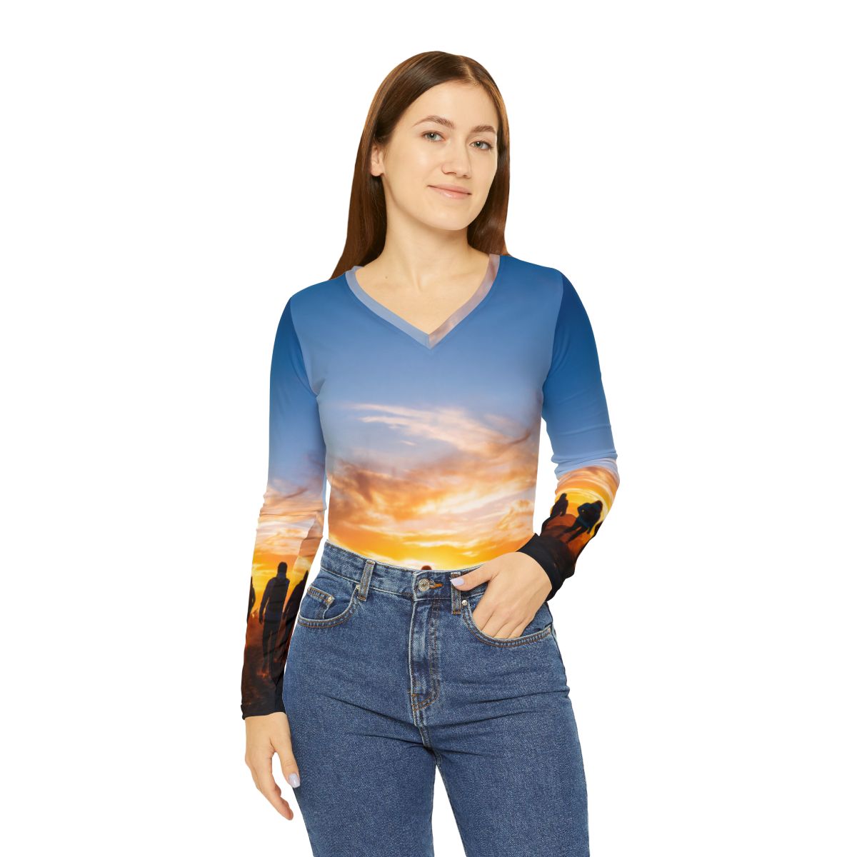 Women's Long Sleeve V-neck - Sunrise Journey