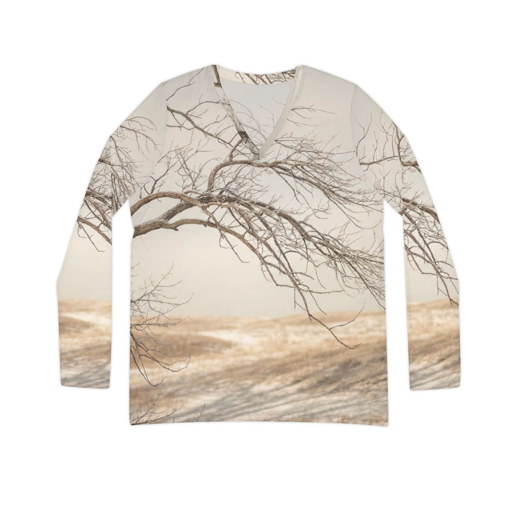 Women's Long Sleeve V-neck Shirt - Winter Branch Solitude......