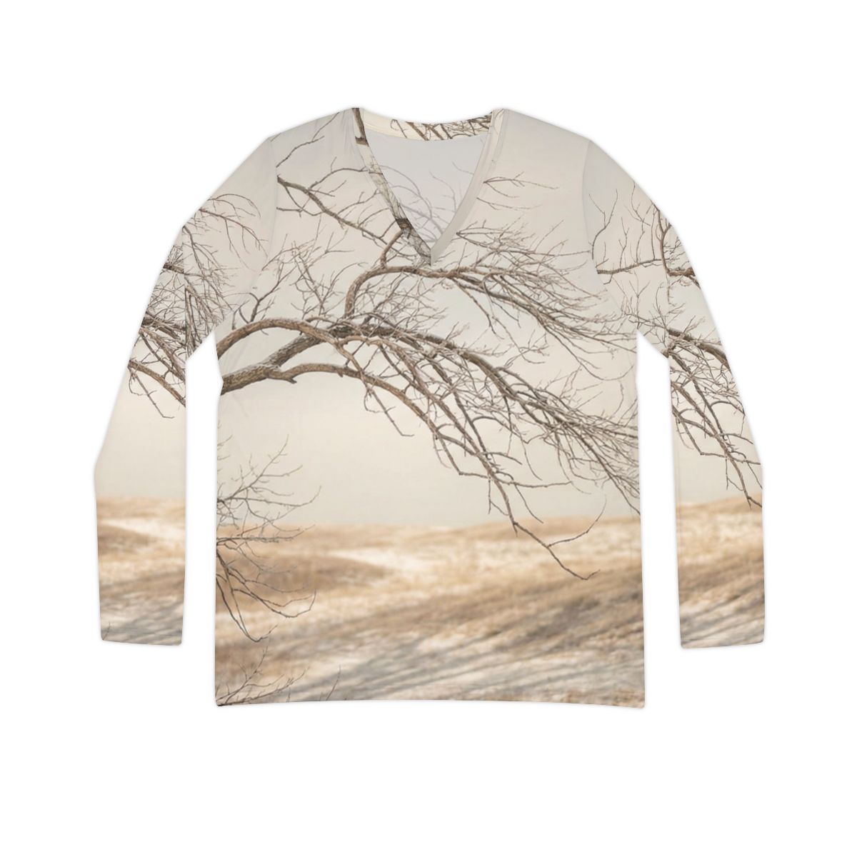 Women's Long Sleeve V-neck Shirt - Winter Branch Solitude......