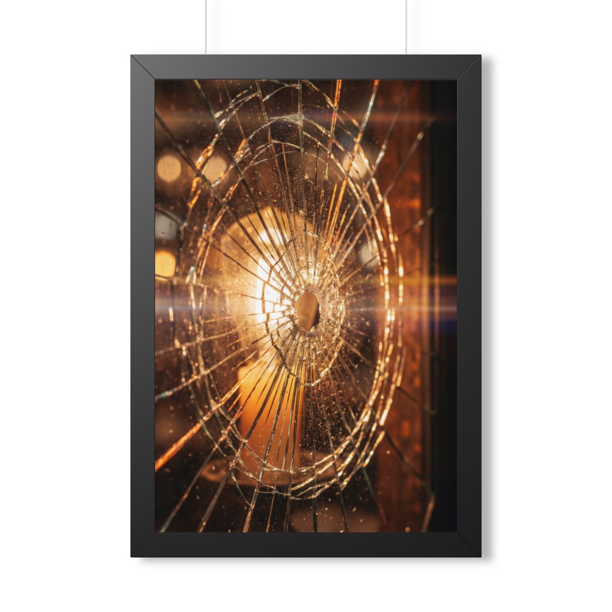 Framed Vertical Poster - Shattered Amber Glass Art — Black...