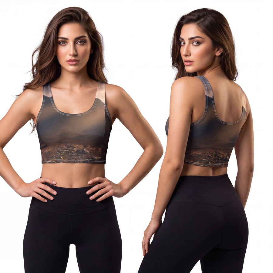 Polyester Sports Bra - Mystic Monolith Ancient Persian Mountain Art
