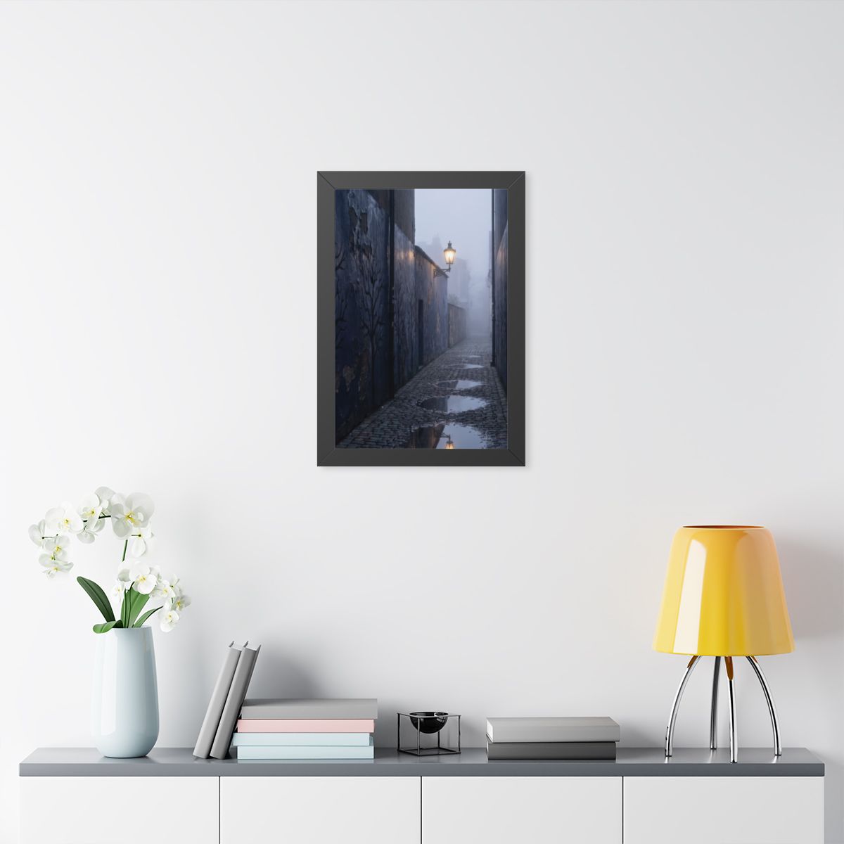 Framed Vertical Poster - Cobblestone in Mist — Black (11×14...