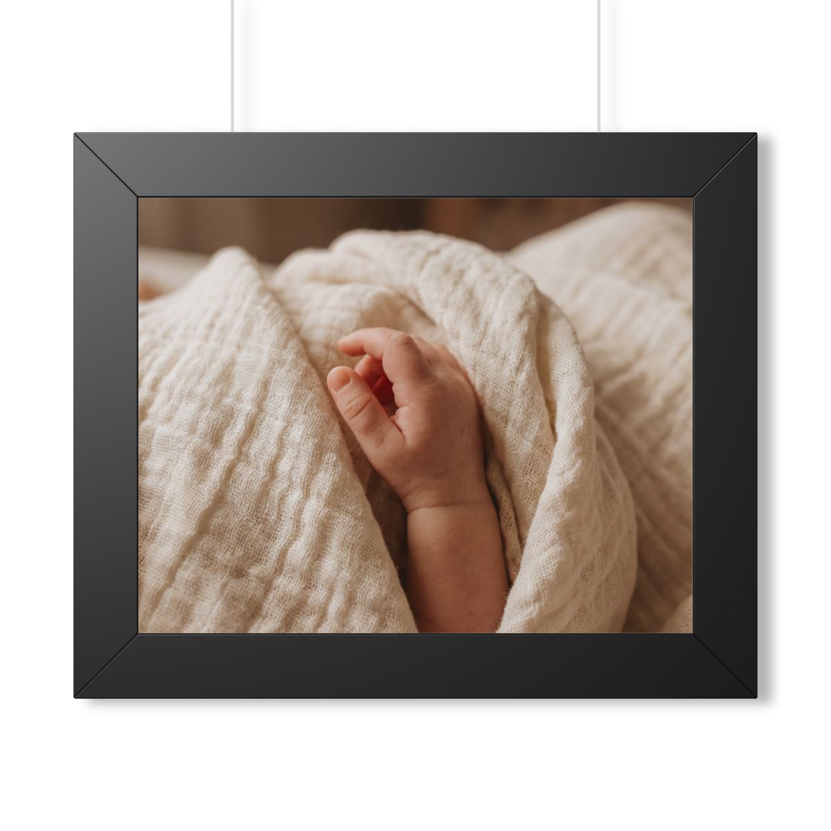 Framed Horizontal Poster - Tender Newborn Hand in Soft... |...