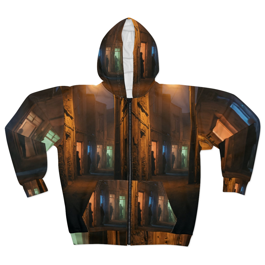 Men's Unisex Zip Hoodie - Nocturnal Alleyway Misty Street......