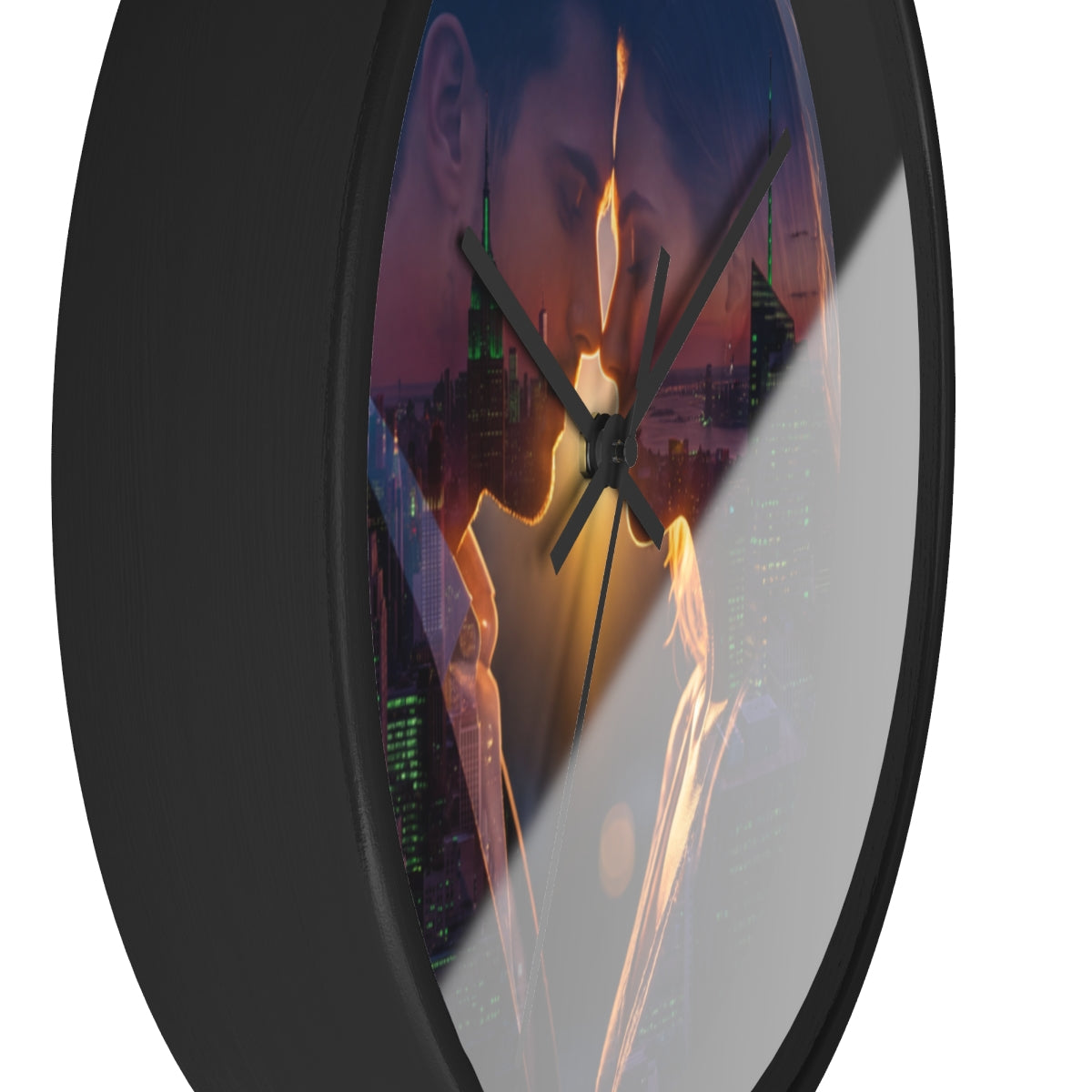 Wall Clock - City Sunset Embrace Double Exposure Silhouette...