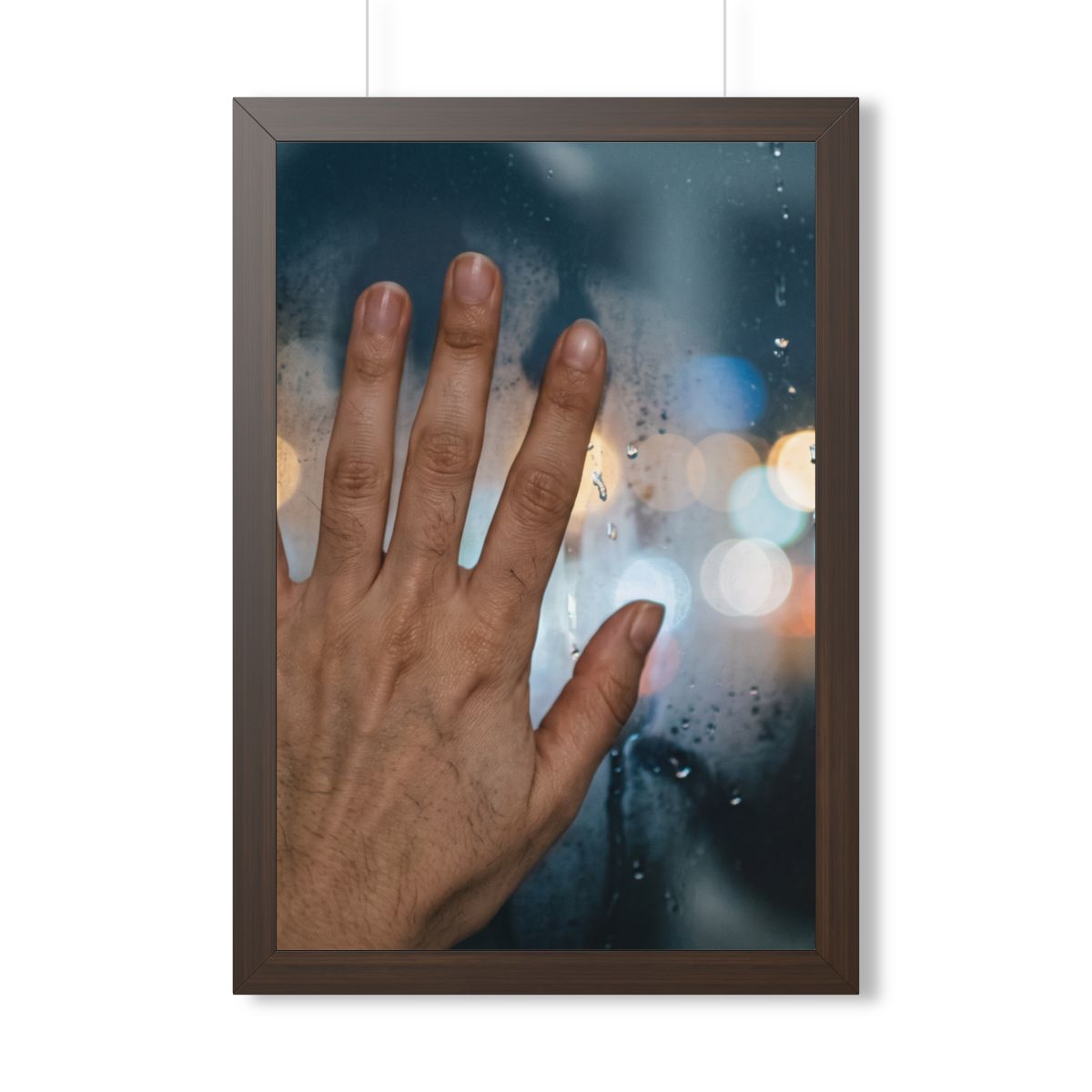 Rainy City Window Walnut Framed Poster