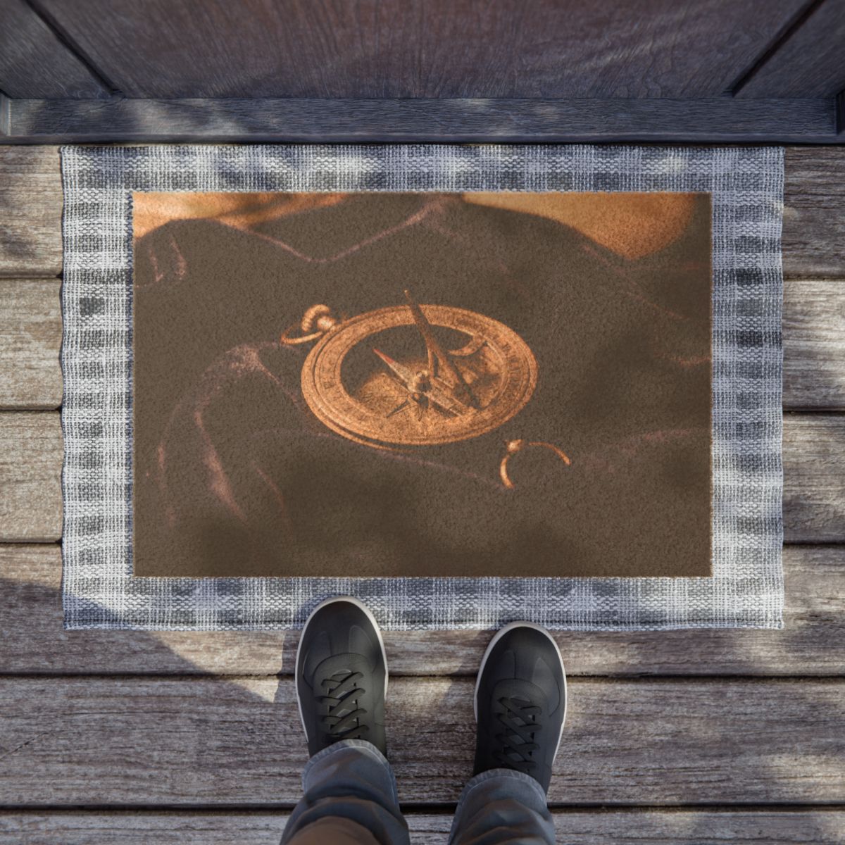 Vintage Brass Sundial Compass Doormat
