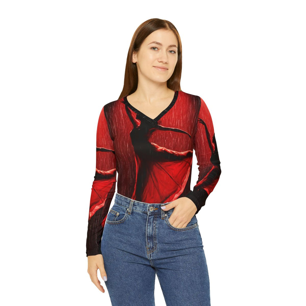 Women's Crimson Ballerina Rain V-Neck Shirt
