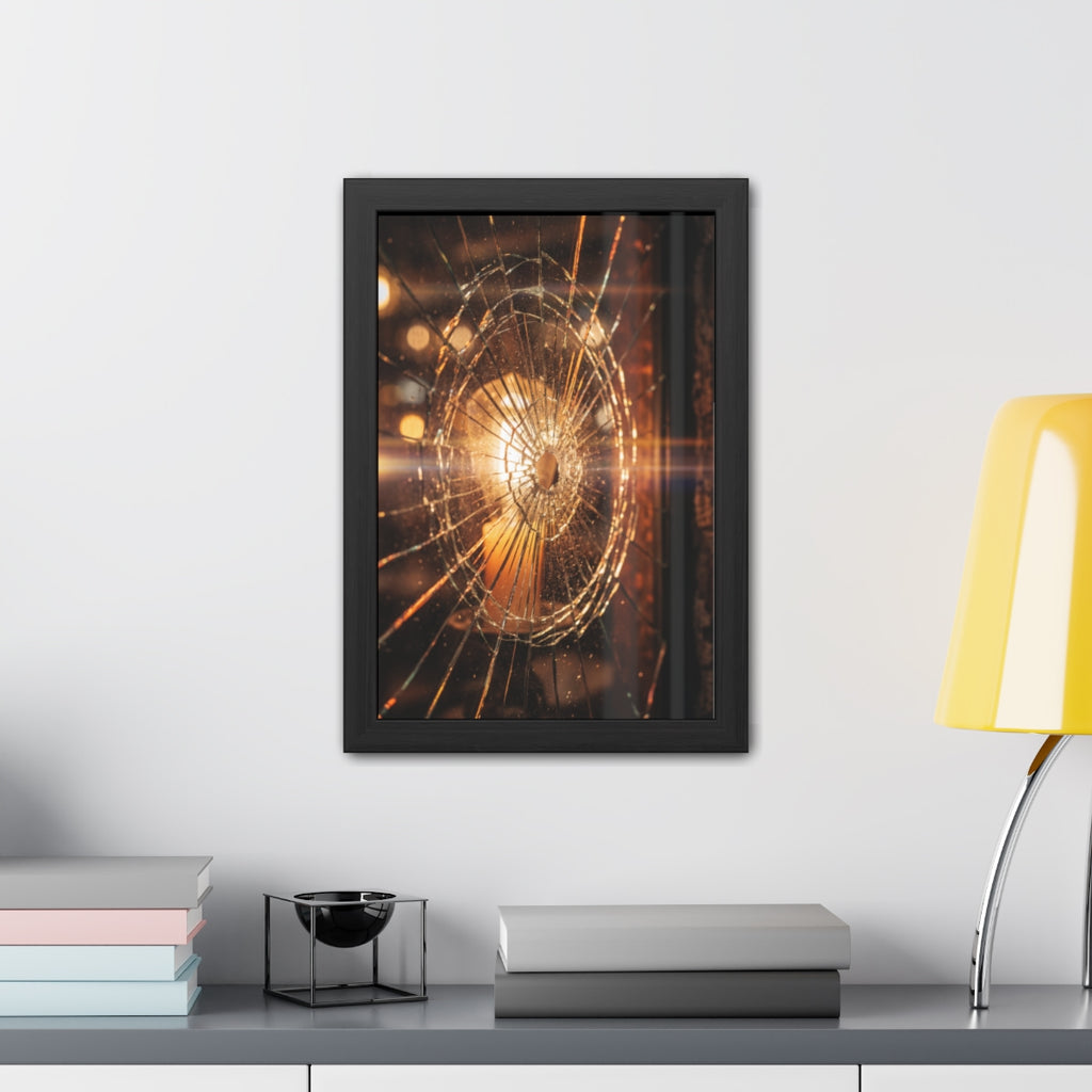 Framed Posters - Shattered Glass Art - Golden Fracture —......