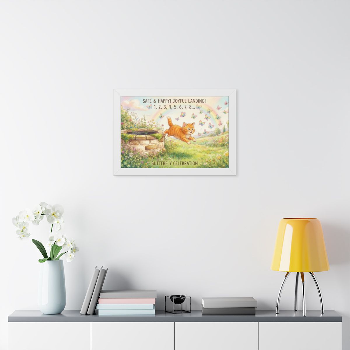Framed Horizontal Poster - Joyful Kitten Meadow — White... |...