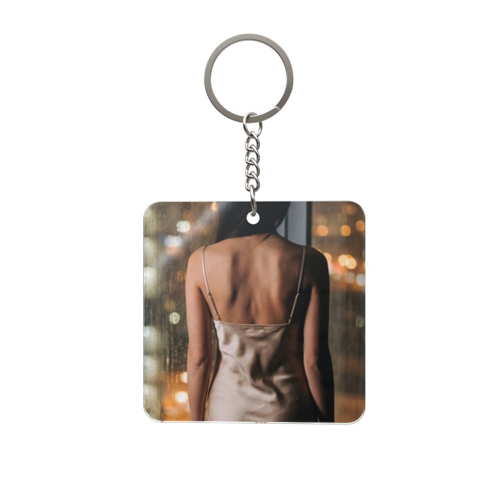 Square Keychain - Shimmering Rainy City | Echovira Gallery