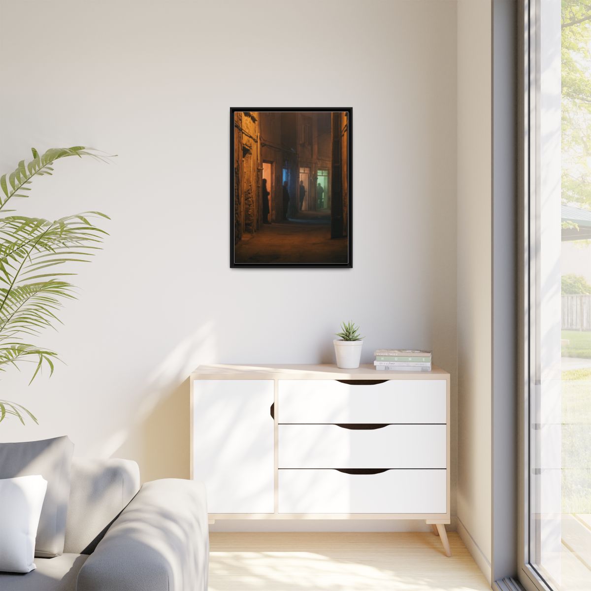 Matte Canvas, Framed - Shadowed Alleyway Mystery Art Print...