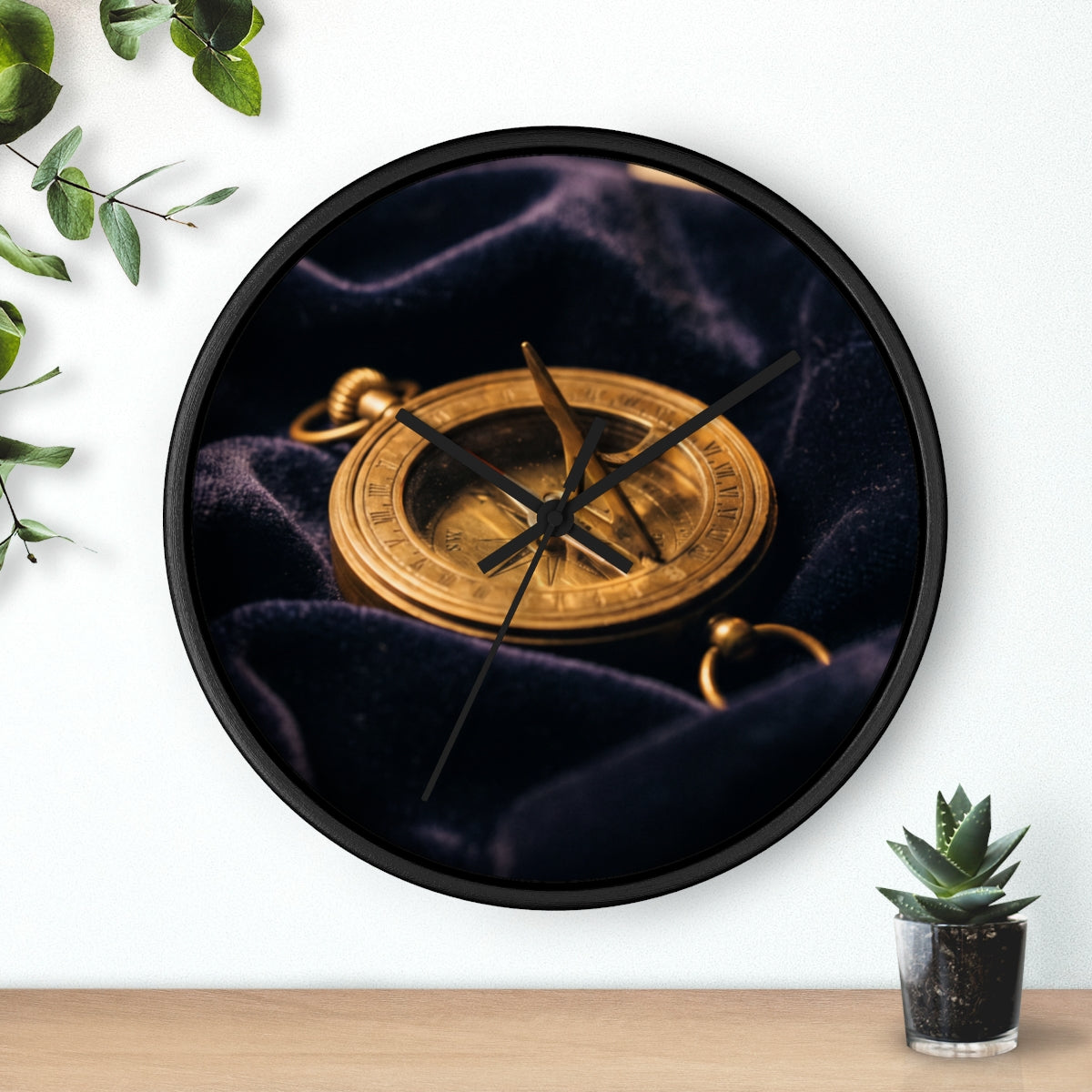 Vintage Brass Sundial Compass Wall Clock