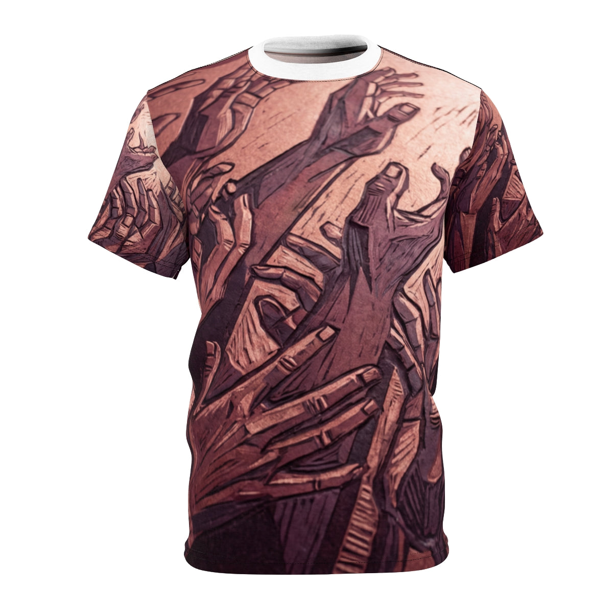 Men's Cut and Sew Tee with Linocut Hands