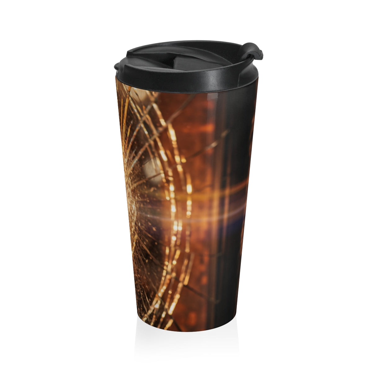 Stainless Steel Travel Mug - Shattered Light Amber Glow Art...