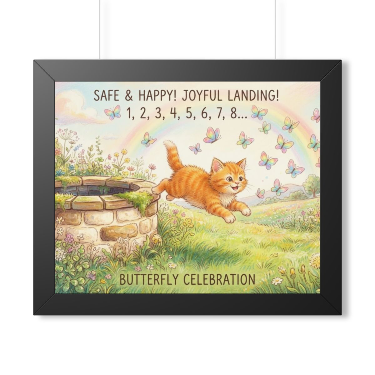Framed Horizontal Poster - Joyful Kitten Meadow — Black... |...