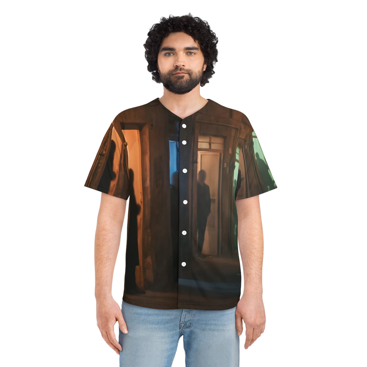 Men's Baseball Jersey - Shadowed Alleyway Mystery Art Print...