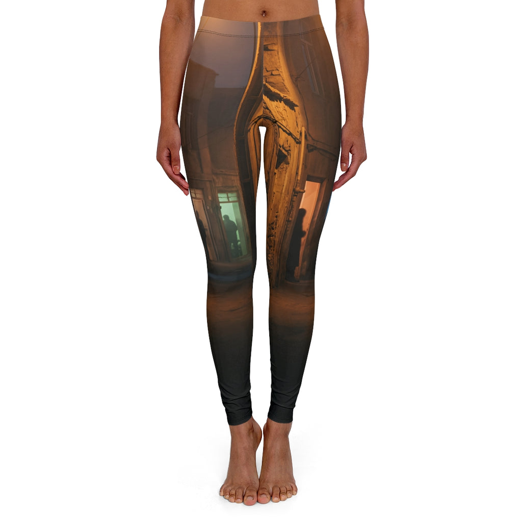 Women's Casual Spandex Leggings - Shadowed Alleyway Mystery...