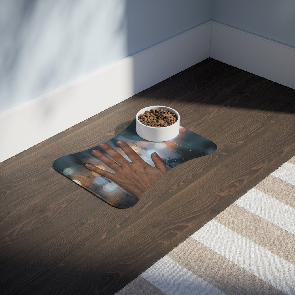 Pet Feeding Mats with Rainy City Window Art