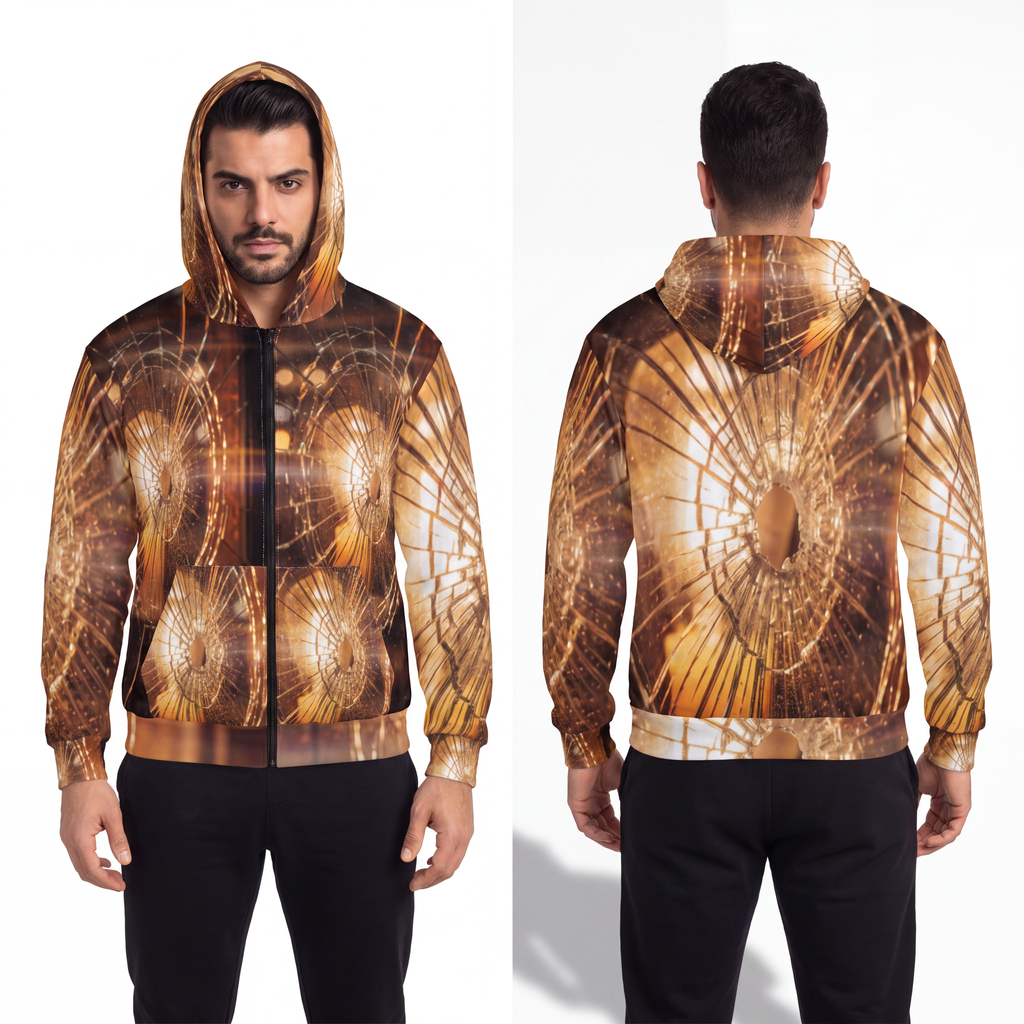 Men's Zip Hoodie - Shattered Gold Streetwear | Echovira...