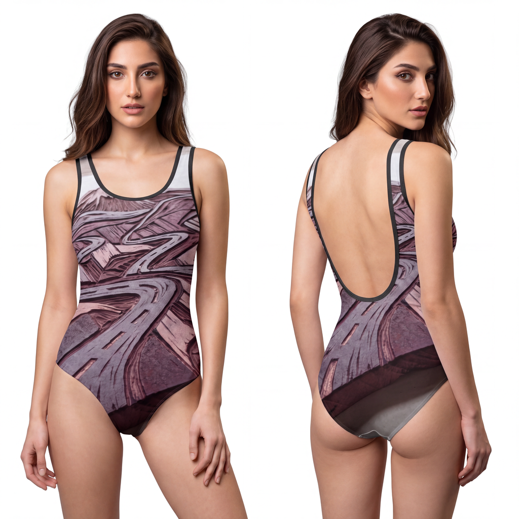 Women's Classic One-Piece Swimsuit - Alpine Pass Woodcut |...