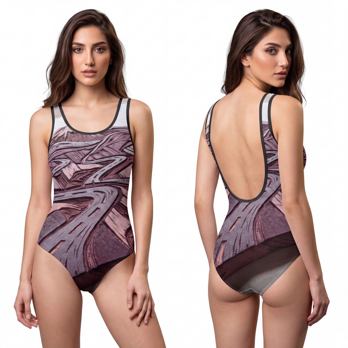 Women's Classic One-Piece Swimsuit - Alpine Pass Woodcut |...