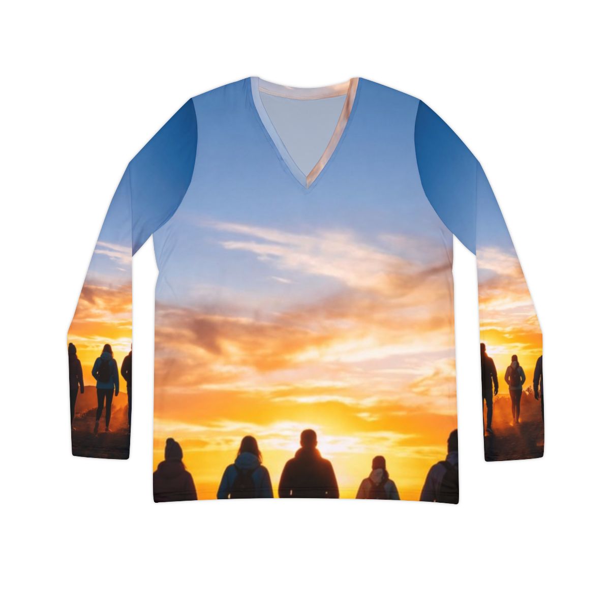 Women's V-Neck Shirt - Sunset Mountain | Echovira Gallery