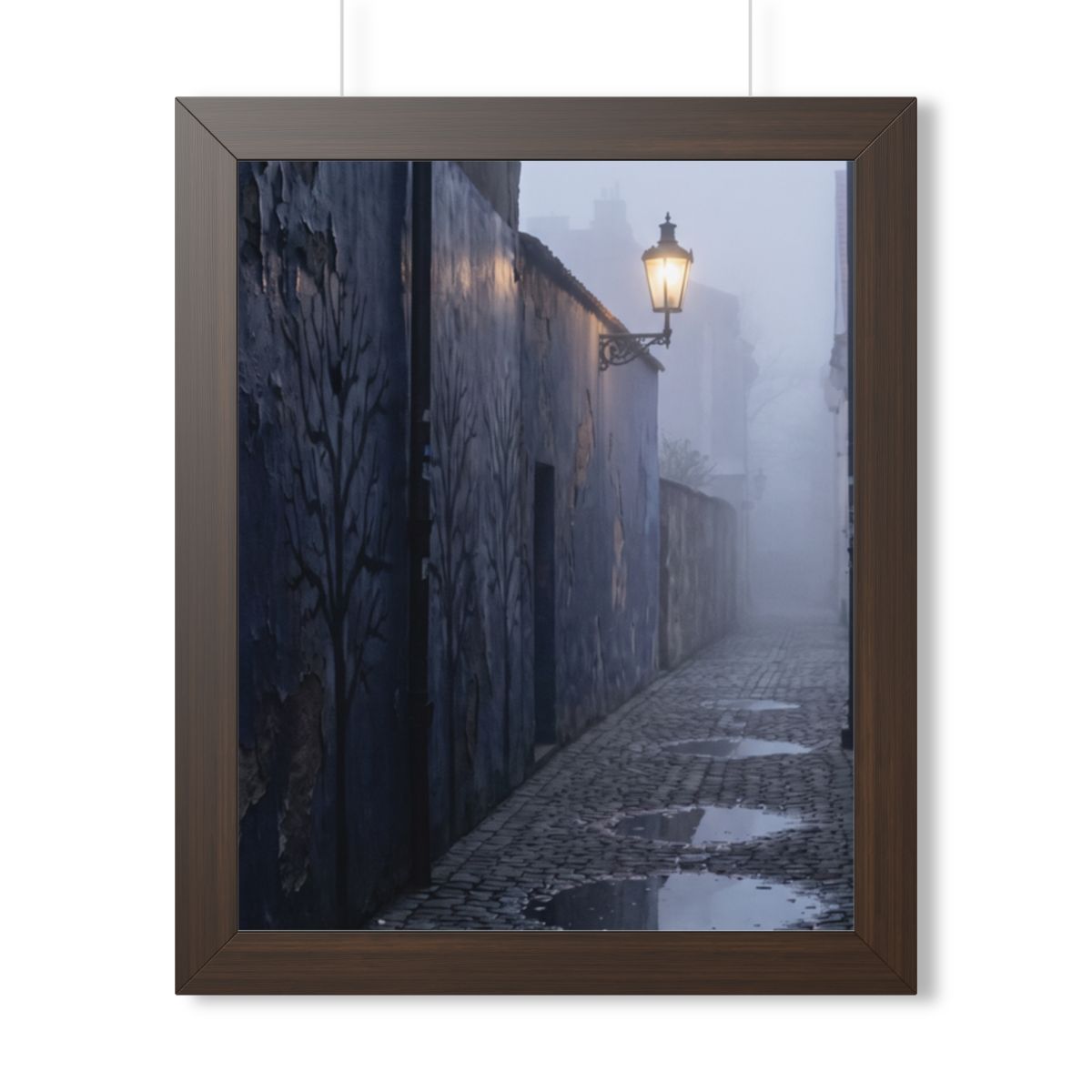 Framed Vertical Poster - Cobblestone in Mist — Walnut... |...