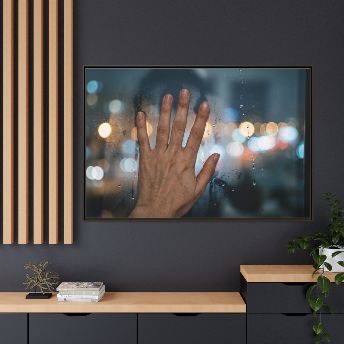 Rainy City Landscape Framed Matte Canvas