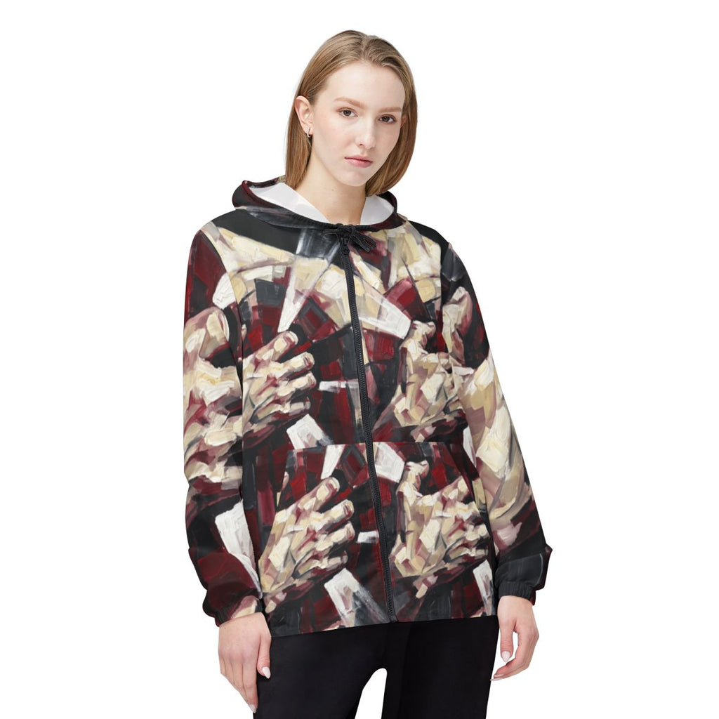 Unisex Windbreaker Jacket - Crimson Resonance | Echovira...