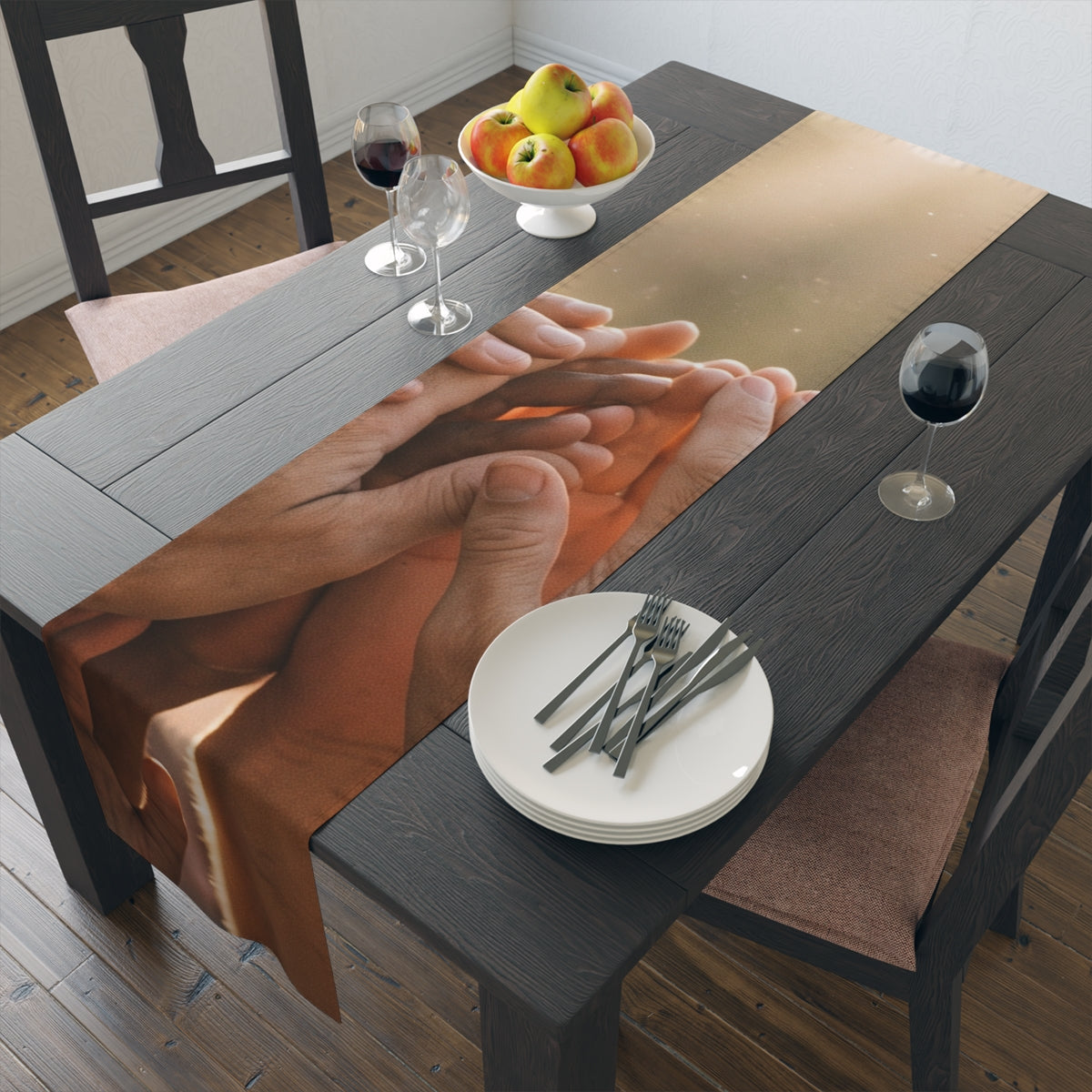 Table Runner - Golden Rays of Unity Wall Art | Echovira...