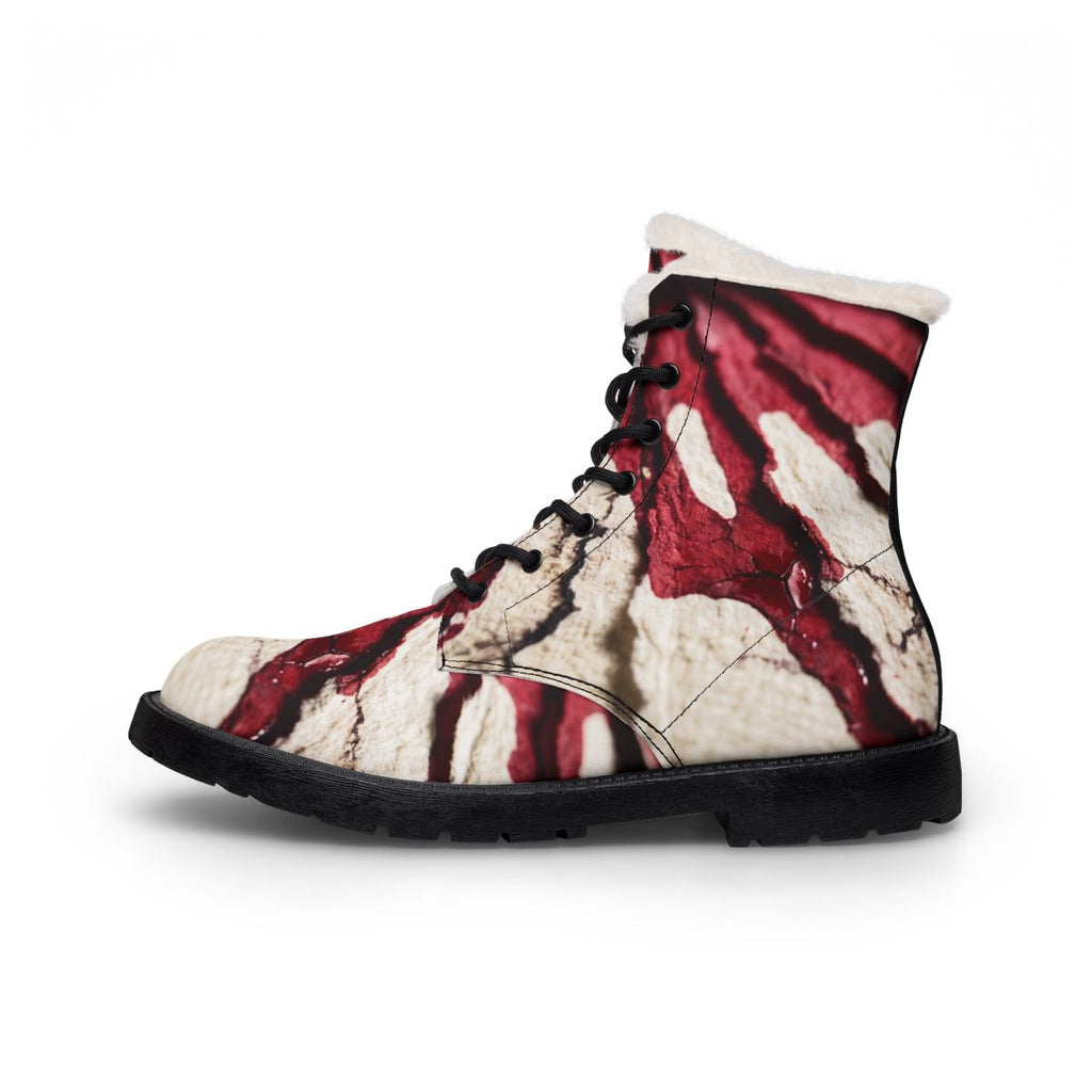 Crimson Abstract Art Women's Fur and Leather Boots
