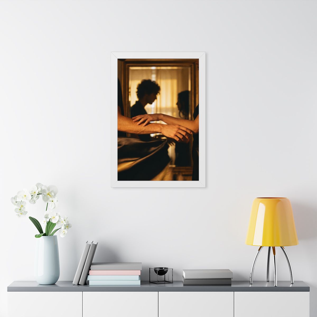 Framed Vertical Poster - Shadowed Silhouettes Romantic Art...