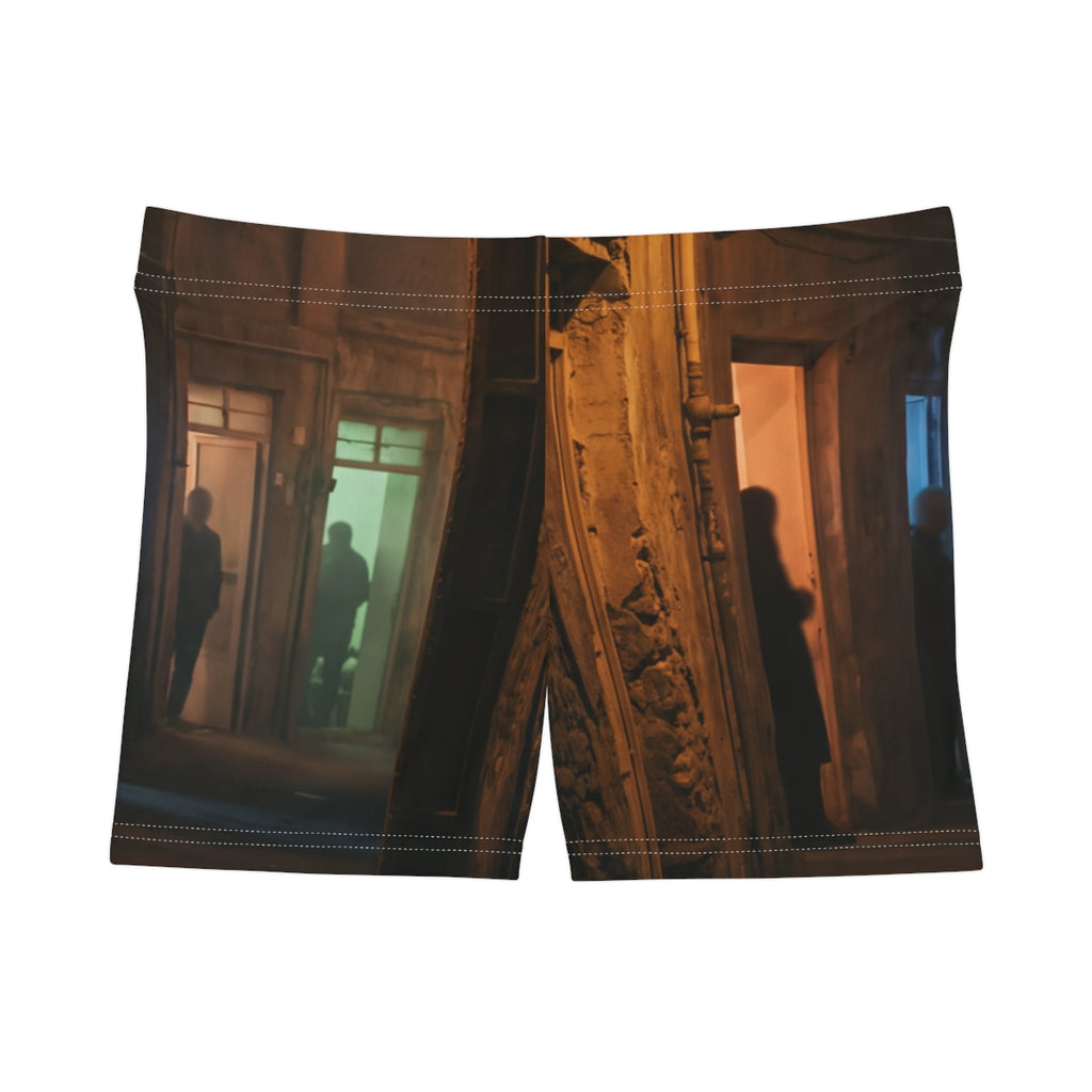 Women's Shorts - Shadowed Alleyway Mystery Art Print |...