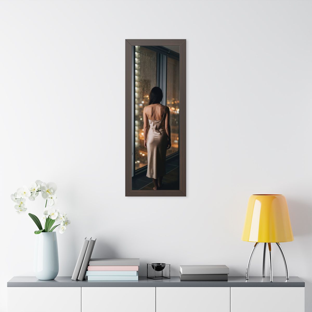 Framed Vertical Poster - Shimmering Rainscape — Walnut... |...