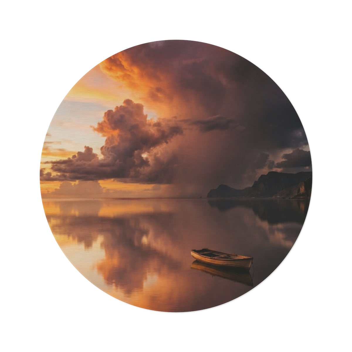 Round Rug - Solitary Boat Sunset | Echovira Gallery