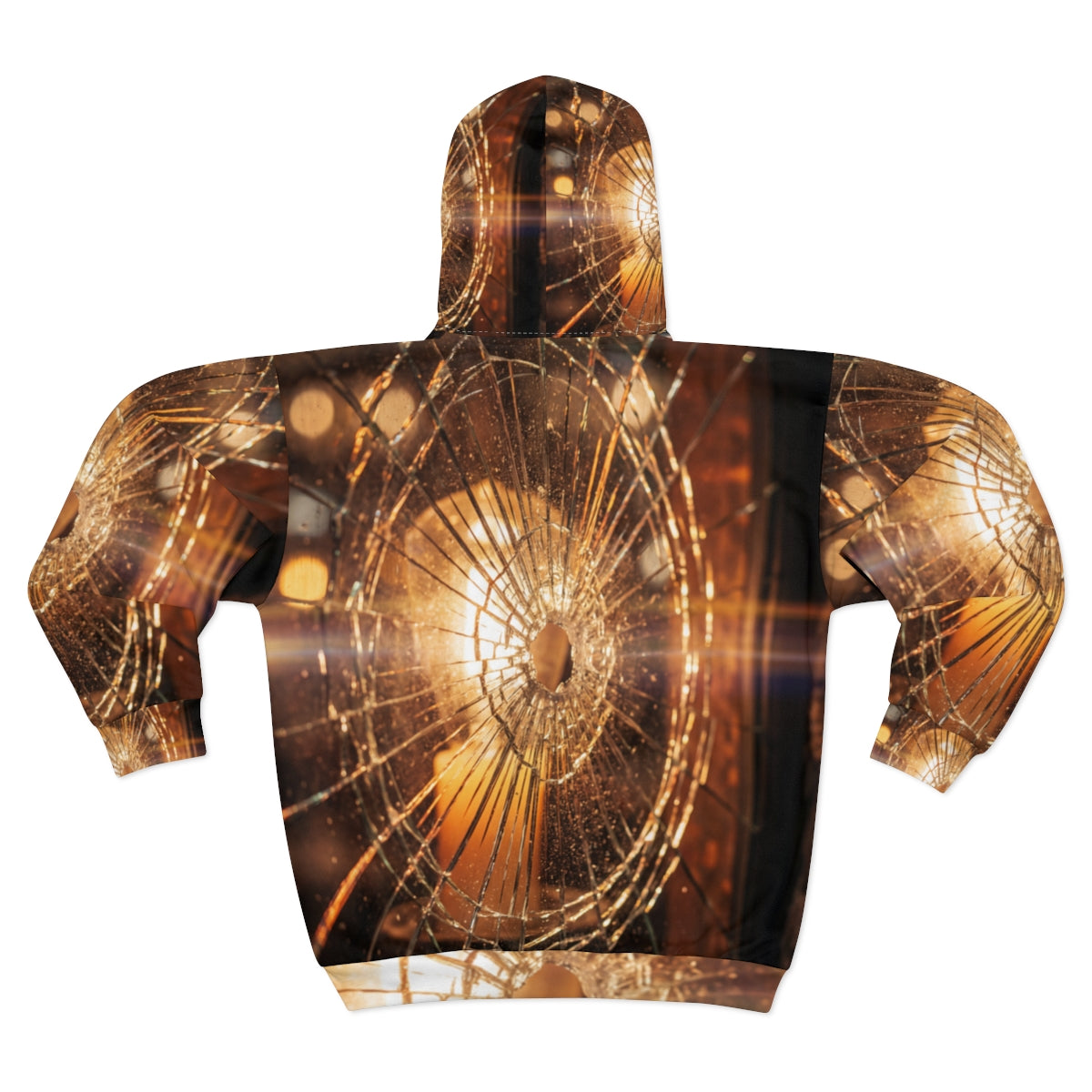 Unisex Zip Hoodie - Golden Fractures Shattered Glass Art |...