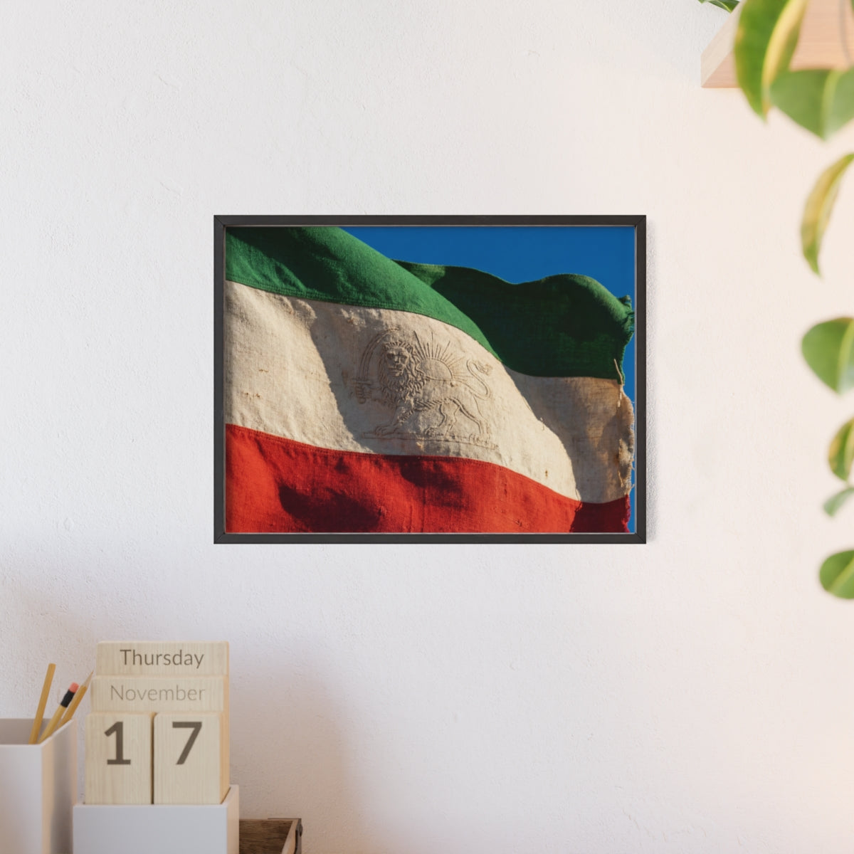 Wood Framed Poster - Vintage Flag — Landscape