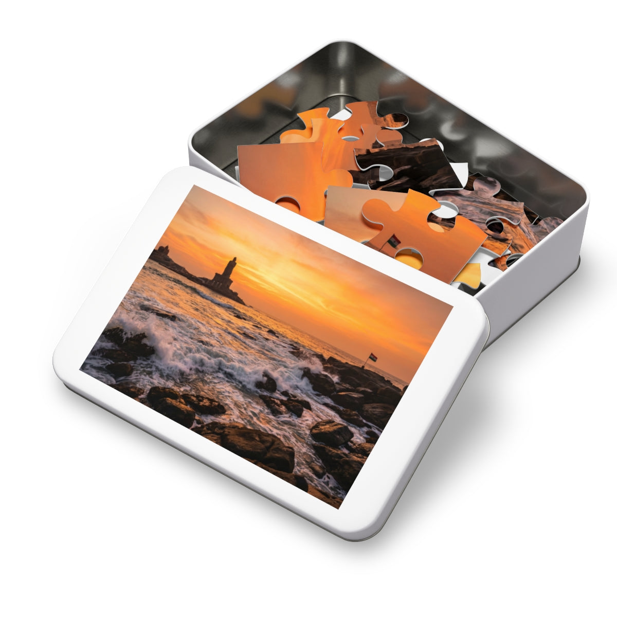 Jigsaw Puzzle with Tin - Coastal Sunrise