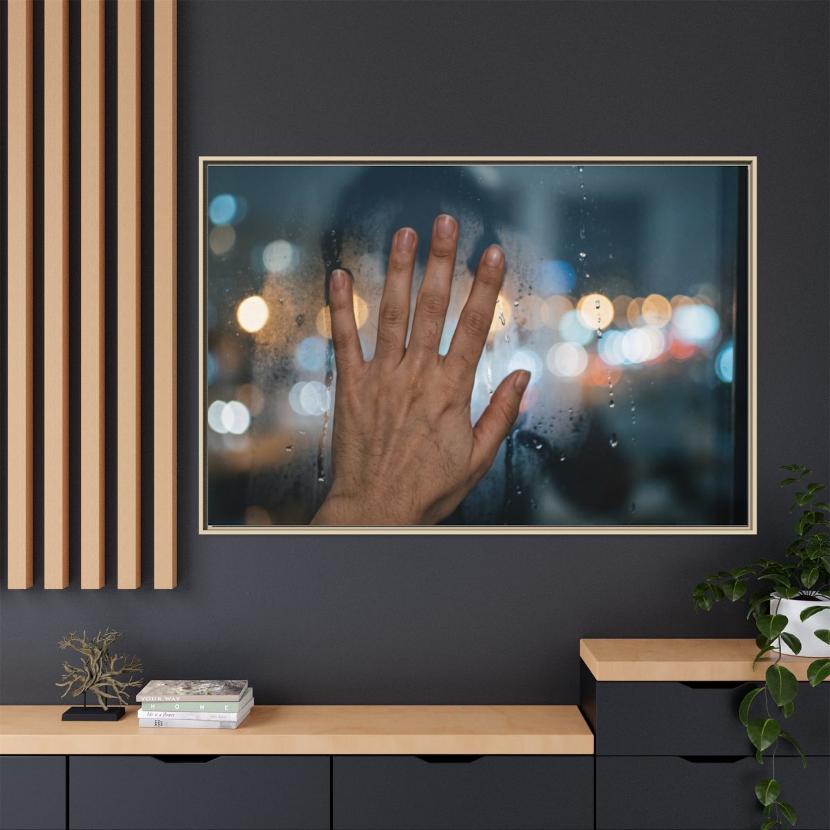 Rainy City Bokeh Framed Landscape Canvas