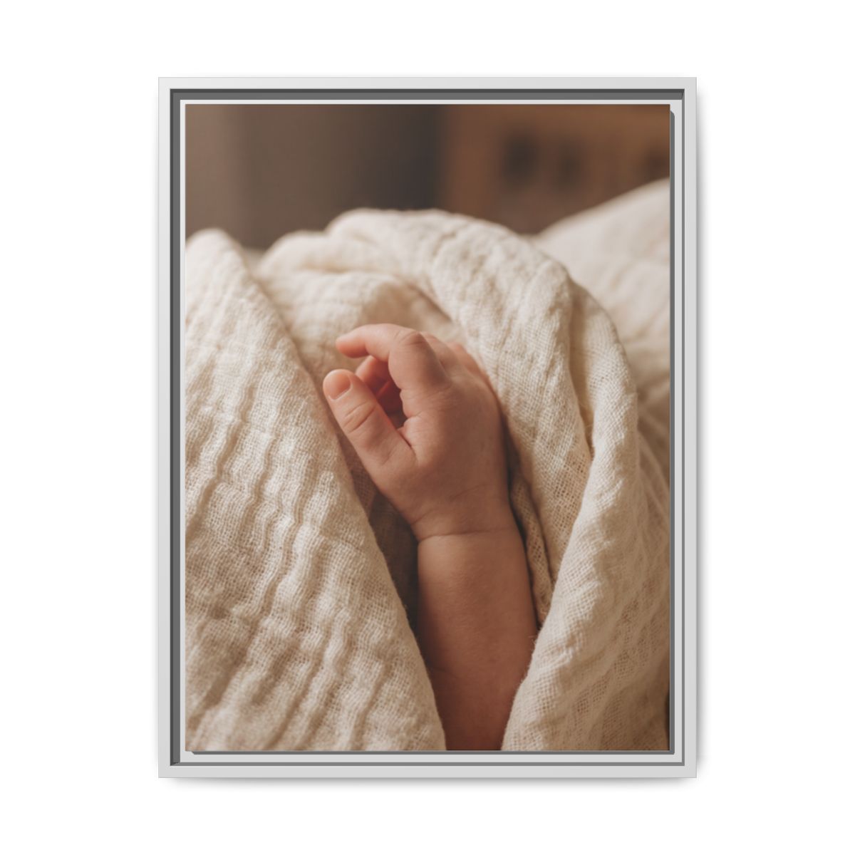Framed Matte Canvas - Tender Newborn Hand (8×10, 9×12, 11×14, 12×16, 10×20, 12×18, 16×20, 16×24, 18×24, 12×36, 20×24, 16×32, 20×30, 24×30, 24×32, 16×48, 24×36, 24×48, 30×40, 20×60, 32×48, 30×60 & 40×60)