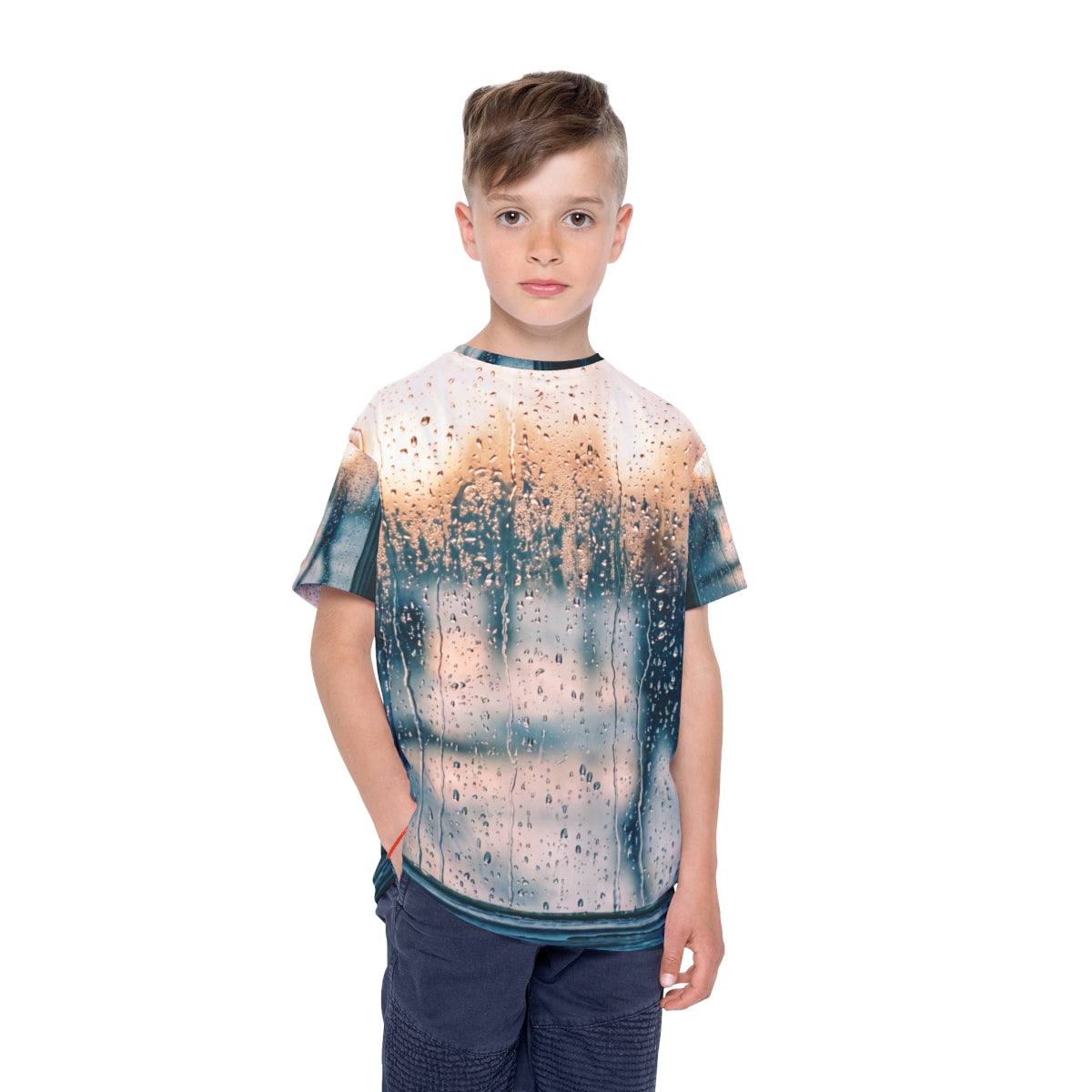 Camiseta deportiva infantil con paisaje de lluvia