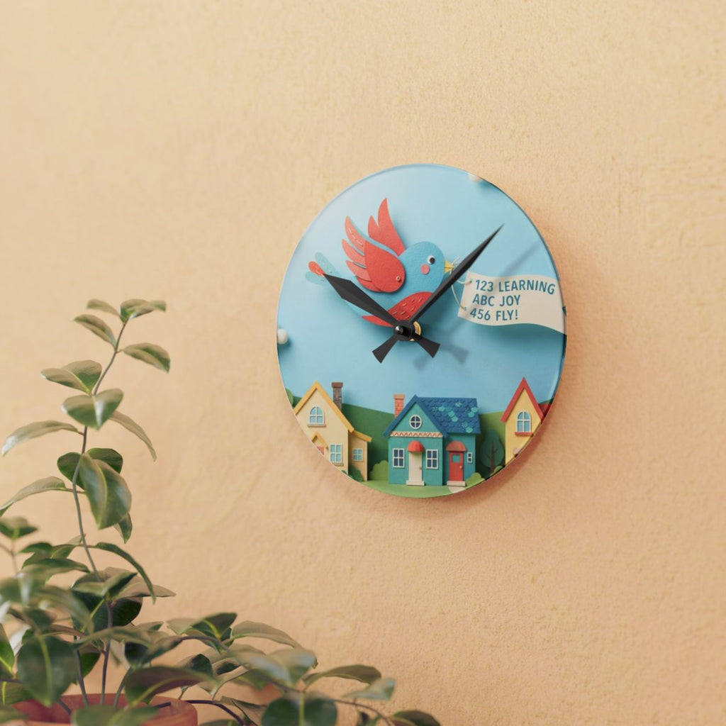 Acrylic Wall Clock - Storytime Sky Bluebird | Echovira...