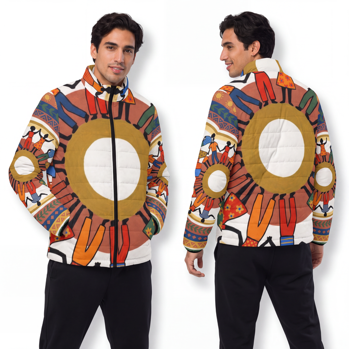 Men's Puffer Jacket - Unity Mandala Folk Art