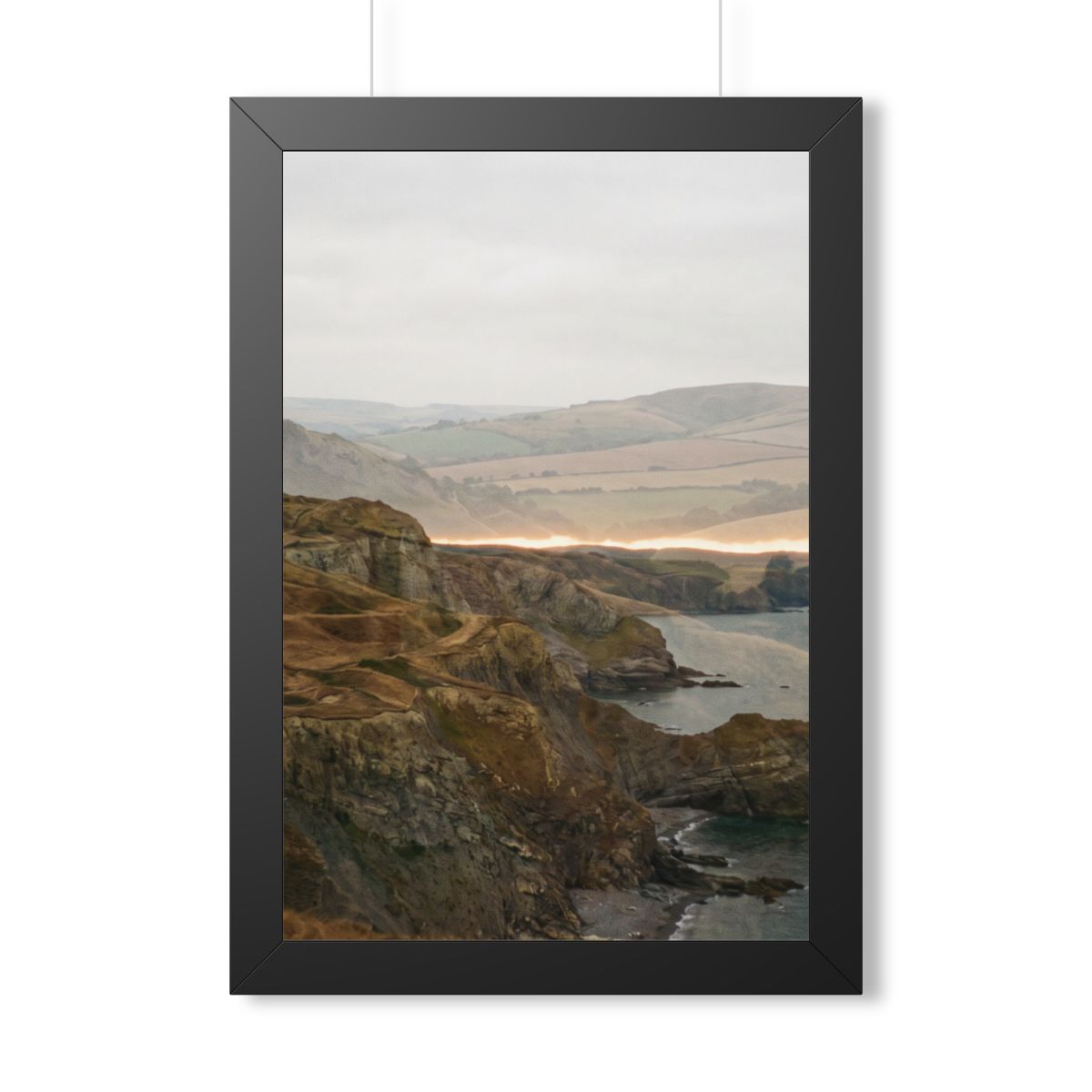 Framed Vertical Poster - Moody Coastal Cliffs Horizon Art —...