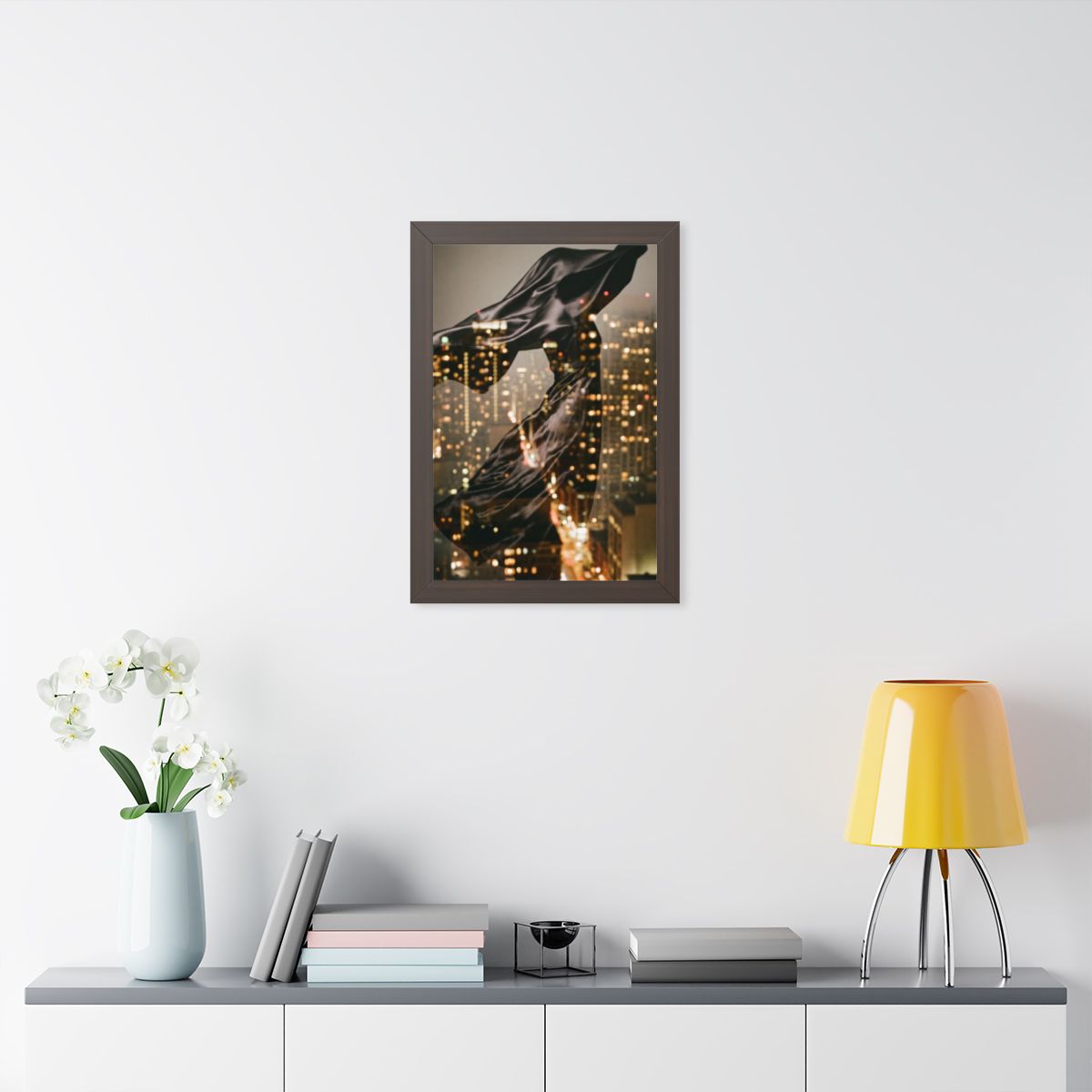 Framed Vertical Poster - Nocturnal City Metamorphosis Art —...